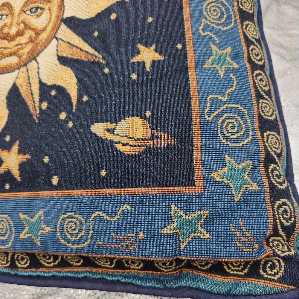 Pillow Vintage Celestial Sun Moon and Stars Tapestry Woven Throw Whimsigoth 90s